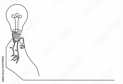 Continuous one line drawing hand holding light bulb symbol idea. BIG IDEA.
