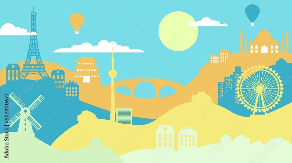 Obraz premium World travel background flat vector touristic trip