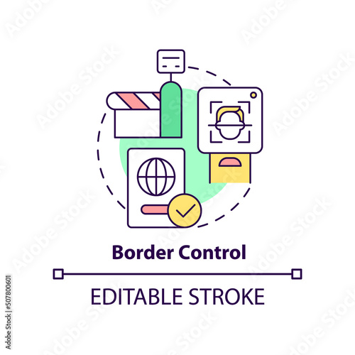 Border control concept icon. Biometric technology application abstract idea thin line illustration. Security checkpoints. Isolated outline drawing. Editable stroke. Arial, Myriad Pro-Bold fonts used