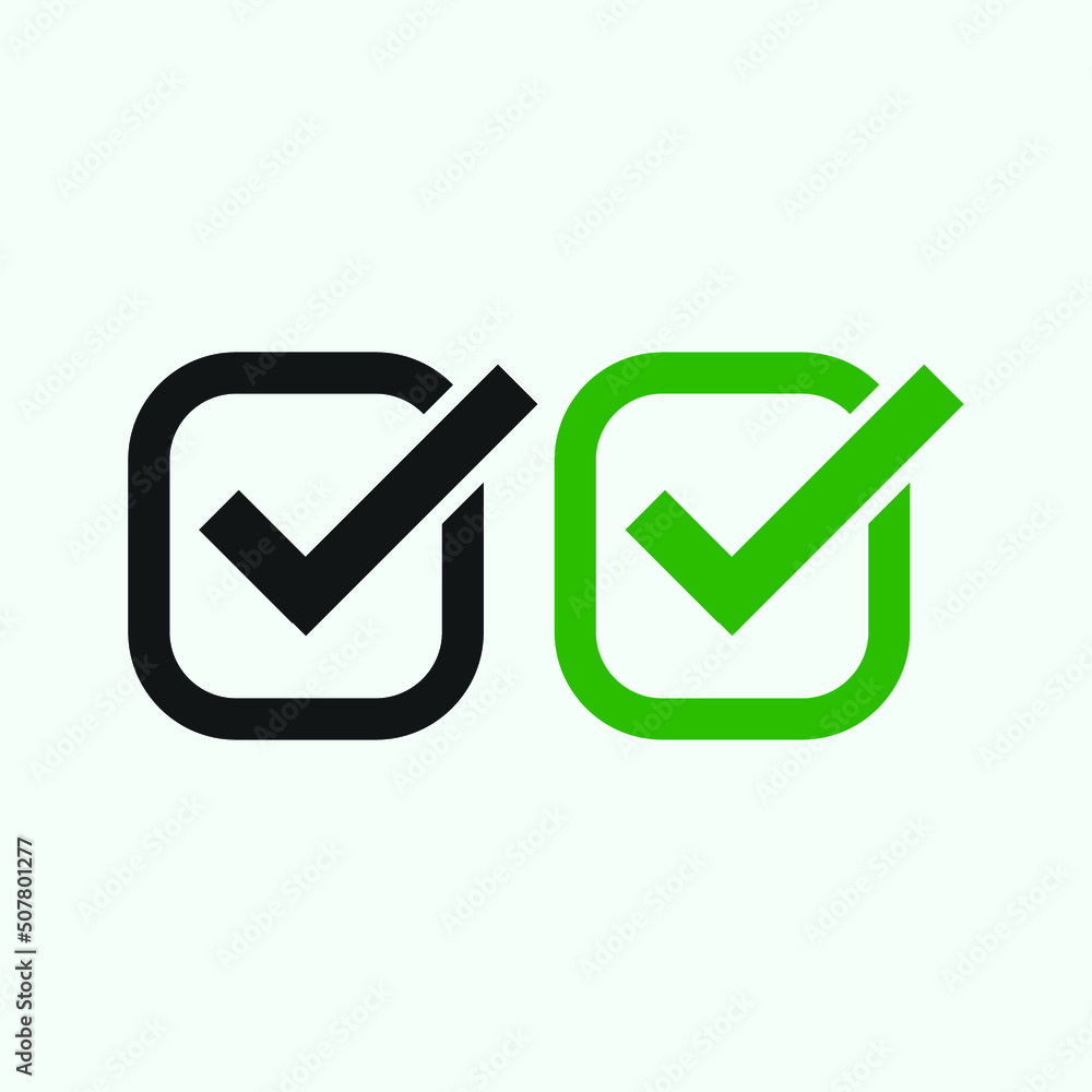 Check mark green and black line icons. Vector illustration. eps - Vector Check mark green and black line icons. Vector illustration. eps - Vector