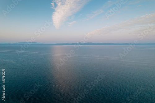 Fototapeta Naklejka Na Ścianę i Meble -  Panoramic view of the sea and colorful sky. Beautiful sunrise landscape.