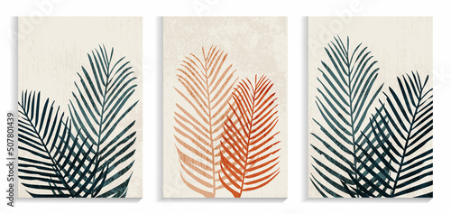 Background with palm leaves. Design for wall decoration, postcard, poster or brochure