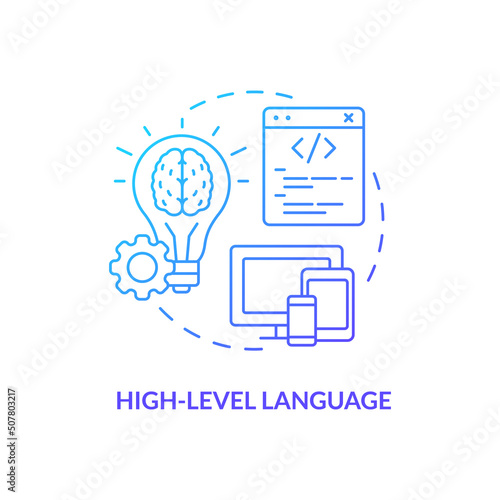 High level language blue gradient concept icon. Human friendly code. Type of computer language abstract idea thin line illustration. Isolated outline drawing. Myriad Pro-Bold font used