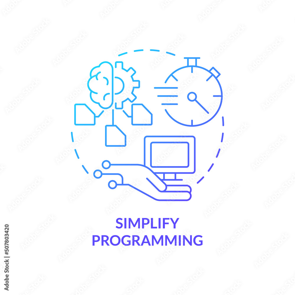 Simplify programming blue gradient concept icon. Development automation. Programming skill abstract idea thin line illustration. Isolated outline drawing. Myriad Pro-Bold font used