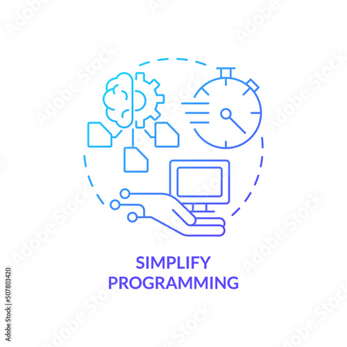 Simplify programming blue gradient concept icon. Development automation. Programming skill abstract idea thin line illustration. Isolated outline drawing. Myriad Pro-Bold font used