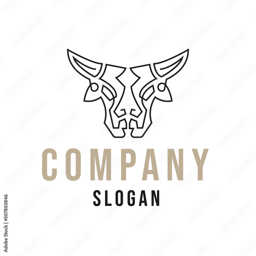 Obraz premium Ox Head Monoline Style Logo Concept