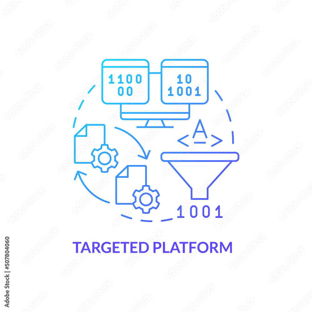 Targeted platform blue gradient concept icon. Run program. Programing language choice criterion abstract idea thin line illustration. Isolated outline drawing. Myriad Pro-Bold font used Targeted platform blue gradient concept icon. Run program. Programing language choice criterion abstract idea thin line illustration. Isolated outline drawing. Myriad Pro-Bold font used