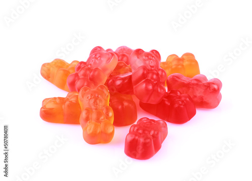 Colorful jelly bears isolated on white background 