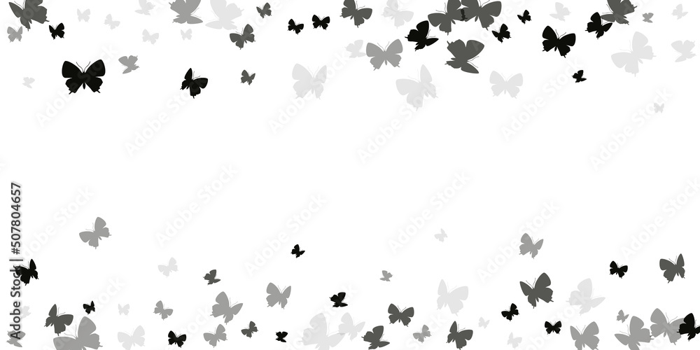 Magic black butterflies abstract vector illustration. Summer funny moths. Simple butterflies abstract children background. Tender wings insects graphic design. Nature beings.