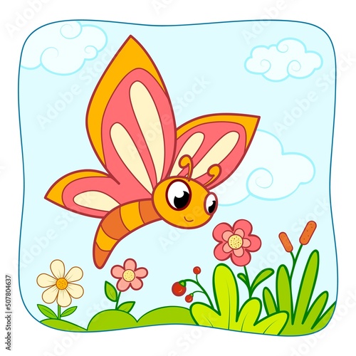 Cute Butterfly cartoon. Butterfly clipart vector. Nature background