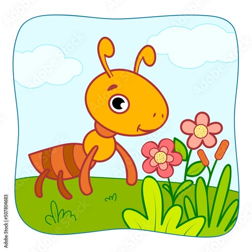 Cute Ant cartoon. Ant clipart vector. Nature background