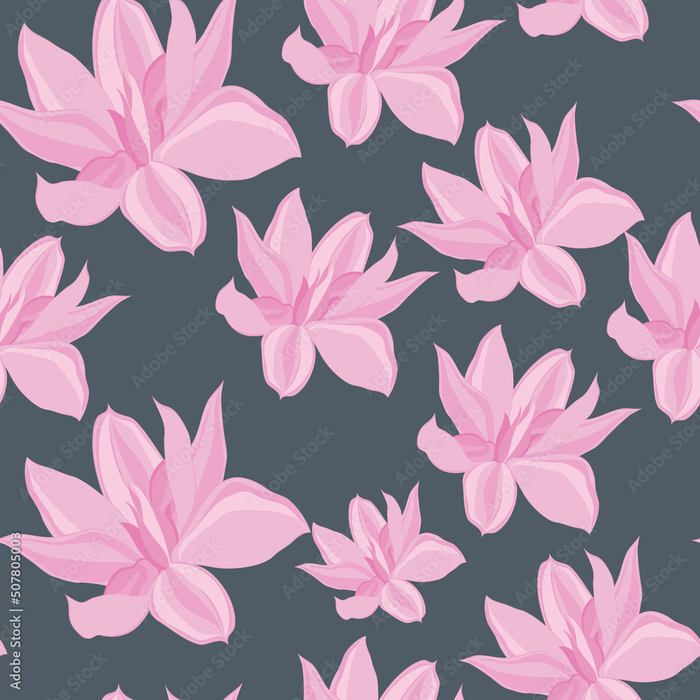 pattern, on a dark gray background delicate pink large flowers, vector illustration, pattern, on a dark gray background delicate pink large flowers, vector illustration,