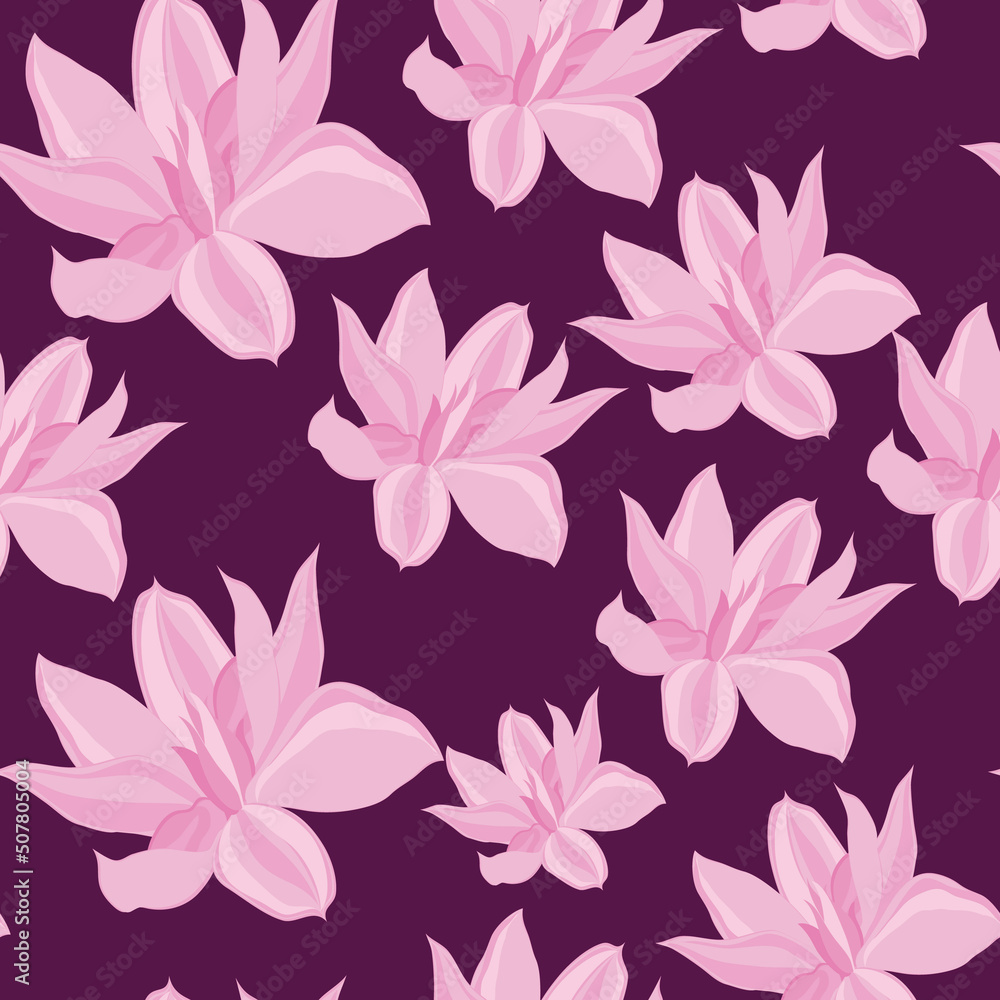 pattern, on a dark purple background delicate pink large flowers, vector illustration, pattern, on a dark purple background delicate pink large flowers, vector illustration,