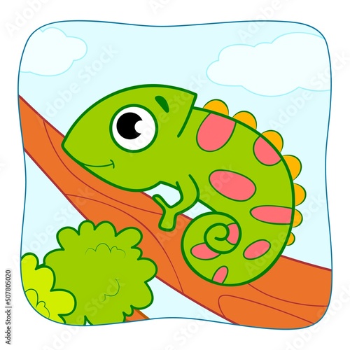 Cute Iguana cartoon. Iguana clipart vector. Nature background