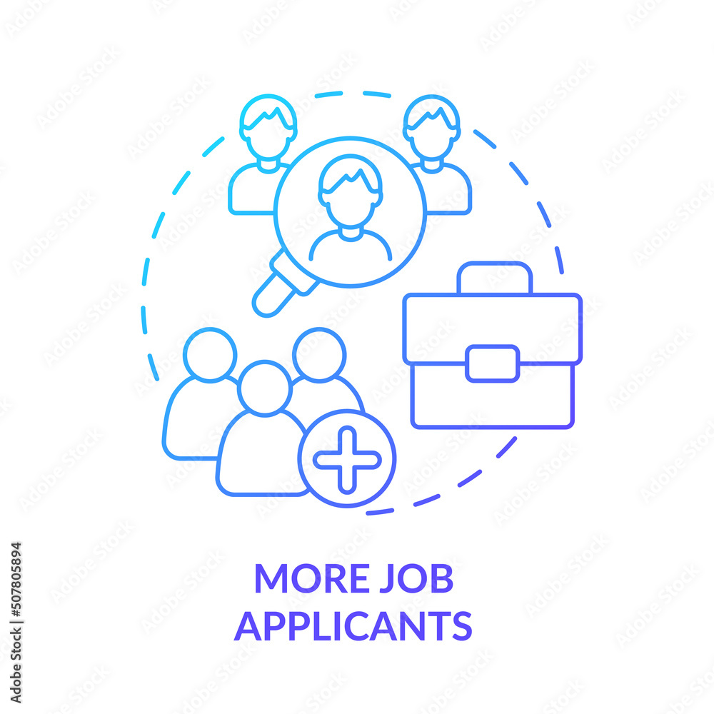 More job applicants blue gradient concept icon. Workplace diversity advantage abstract idea thin line illustration. Candidate engagement. Isolated outline drawing. Myriad Pro-Bold font used More job applicants blue gradient concept icon. Workplace diversity advantage abstract idea thin line illustration. Candidate engagement. Isolated outline drawing. Myriad Pro-Bold font used