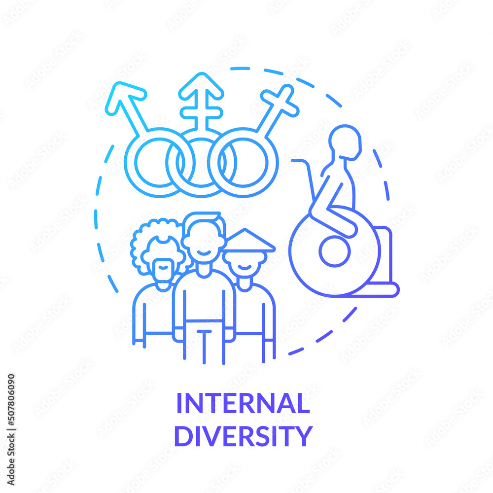 Internal diversity blue gradient concept icon. Workplace diversity category abstract idea thin line illustration. Individual background. Isolated outline drawing. Myriad Pro-Bold font used