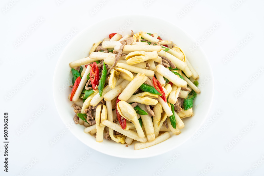 Chinese home-cooked dish of fried pork with peanut sprouts Chinese home-cooked dish of fried pork with peanut sprouts
