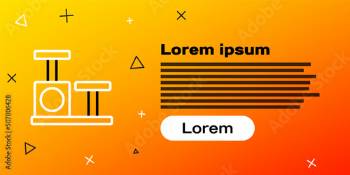 Line Cat scratching post with toy icon isolated on yellow background. Colorful outline concept. Vector
