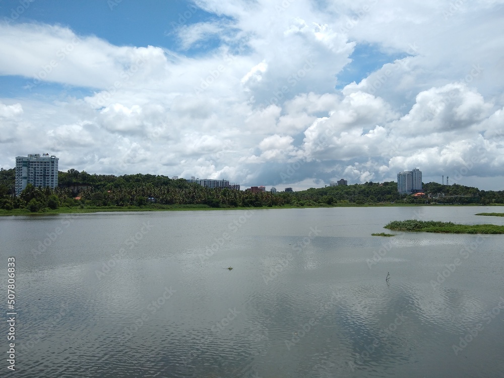 Akkulam lake, blue sky background, Thiruvananthapuram, Kerala