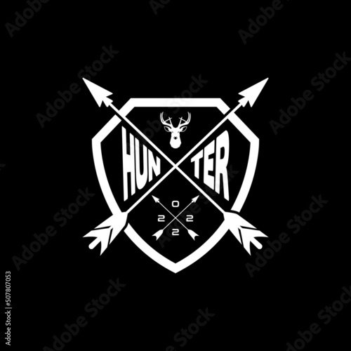 Shield Arrows And Deer Head For Wild Nature Shooting Hunting Logo Vector Design
