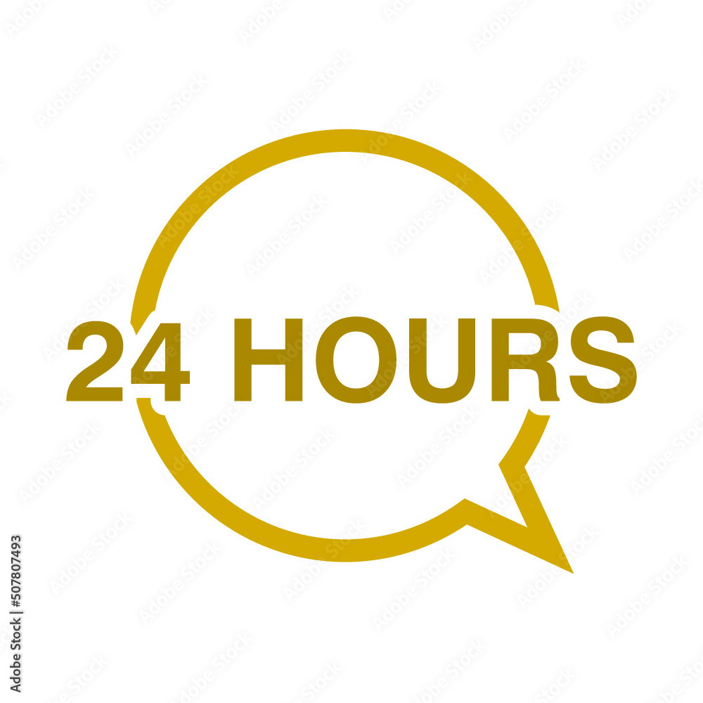 24 hours icon isolated on white background. Yellow speech bubble symbol. 24 hours icon isolated on white background. Yellow speech bubble symbol.