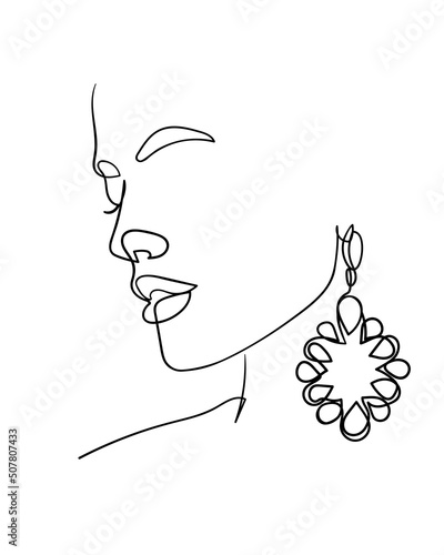 Woman face line drawing. Fashion concept, woman beauty minimalist. - Vector illustration.