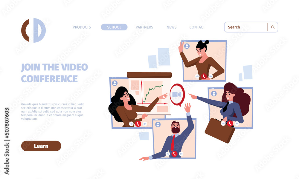 Remote work landing. Workflow people team connection and remote dialogue and work garish vector web page template Remote work landing. Workflow people team connection and remote dialogue and work garish vector web page template