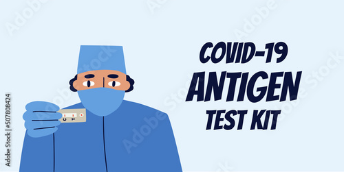 Covid-19 antigen testing. Banner diagnosis covid. Flat illustration