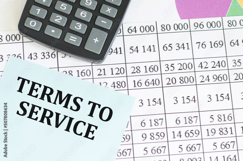 calculator,reports and card with text Terms to Service calculator,reports and card with text Terms to Service