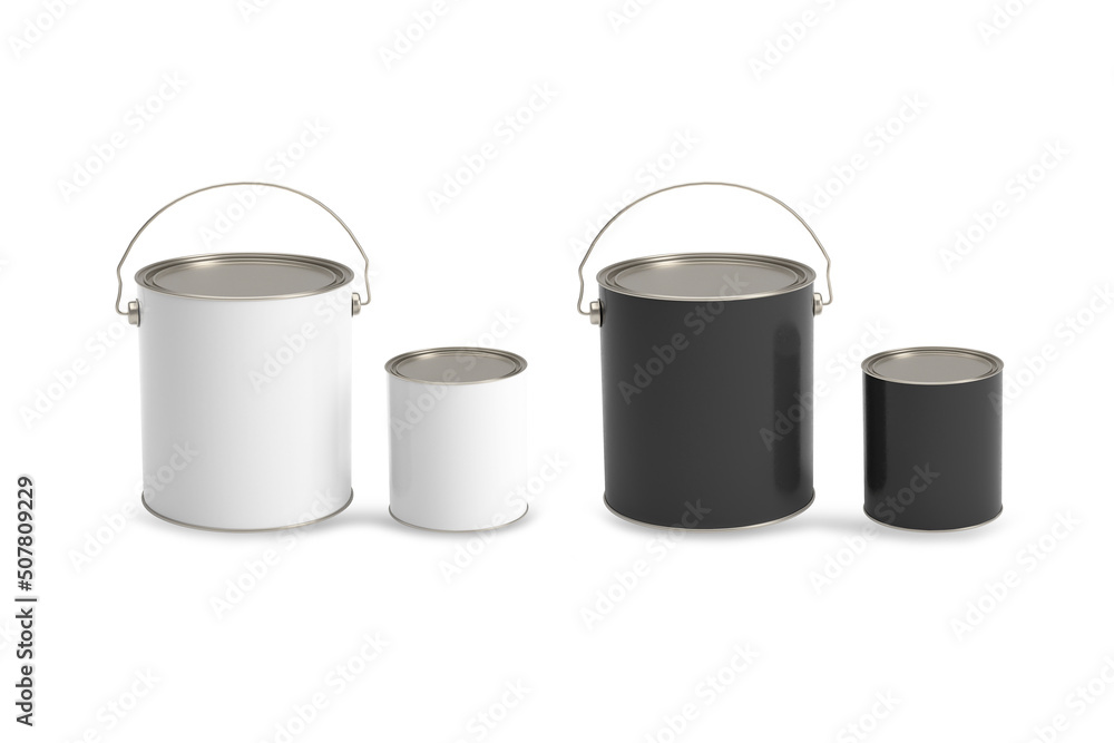 Black and white paint tin bucket, big and small size paint can set