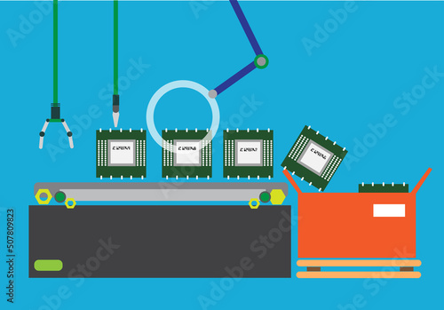 Semiconductor chip Manufacturing plant. Editable Clip Art.