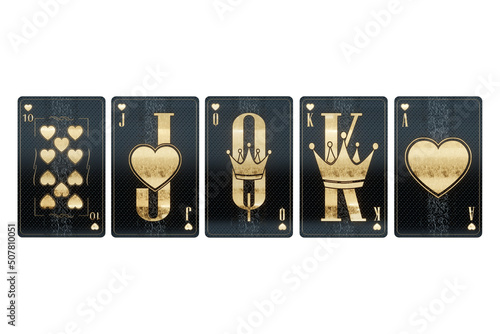Canvas Print Casino concept, combination of playing cards Hearts flash royale, black gold design isolated on white background