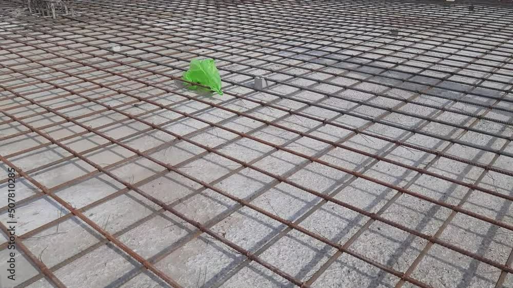Steel reinforcement bar at the construction site. Building Construction