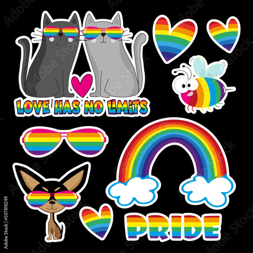 Lgbt pride month funny cartoon sticer set. photo