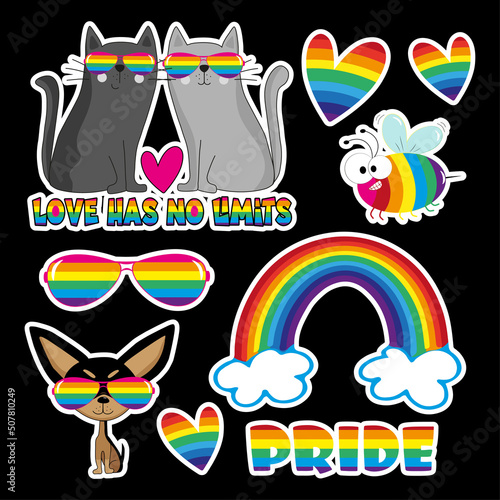 Lgbt pride month funny cartoon sticer set.