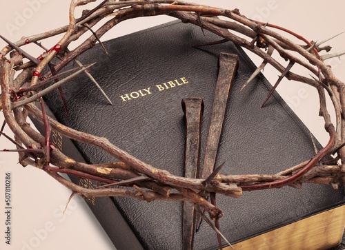 Crown of thorns symbolizing the suffering crucifixion, death and resurrection of Jesus Christ and holy bible concept