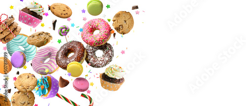 Photos Confectionery and sweets levitation collage