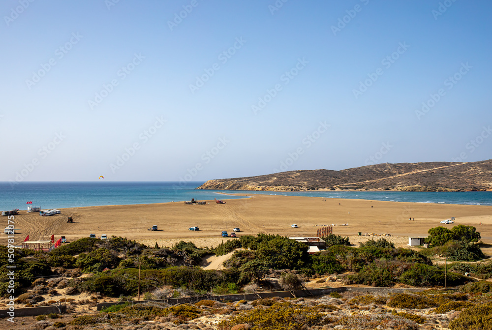 Beautiful Macheria beach on Rhodos island, Dodecanese, sunny day