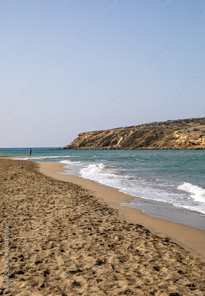 Beautiful Macheria beach on Rhodos island, Dodecanese islands, sunny day