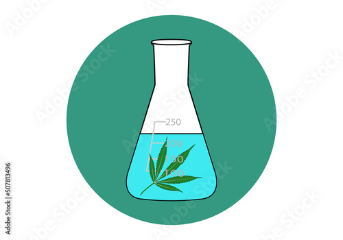 El cannabis utilizado como medicina. Probeta con hoja de cannabis en su interior
