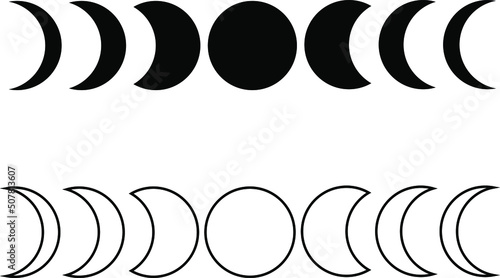 Moon phases. Astrology. Crescent. Growing moon. Vector illustration.