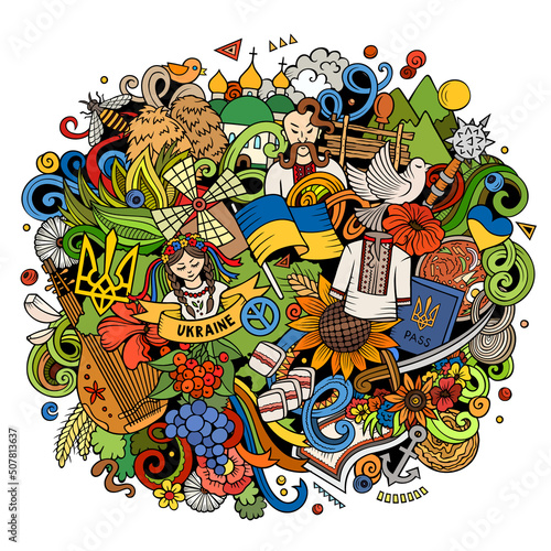 Ukraine cartoon doodle illustration. Funny Ukrainian design.