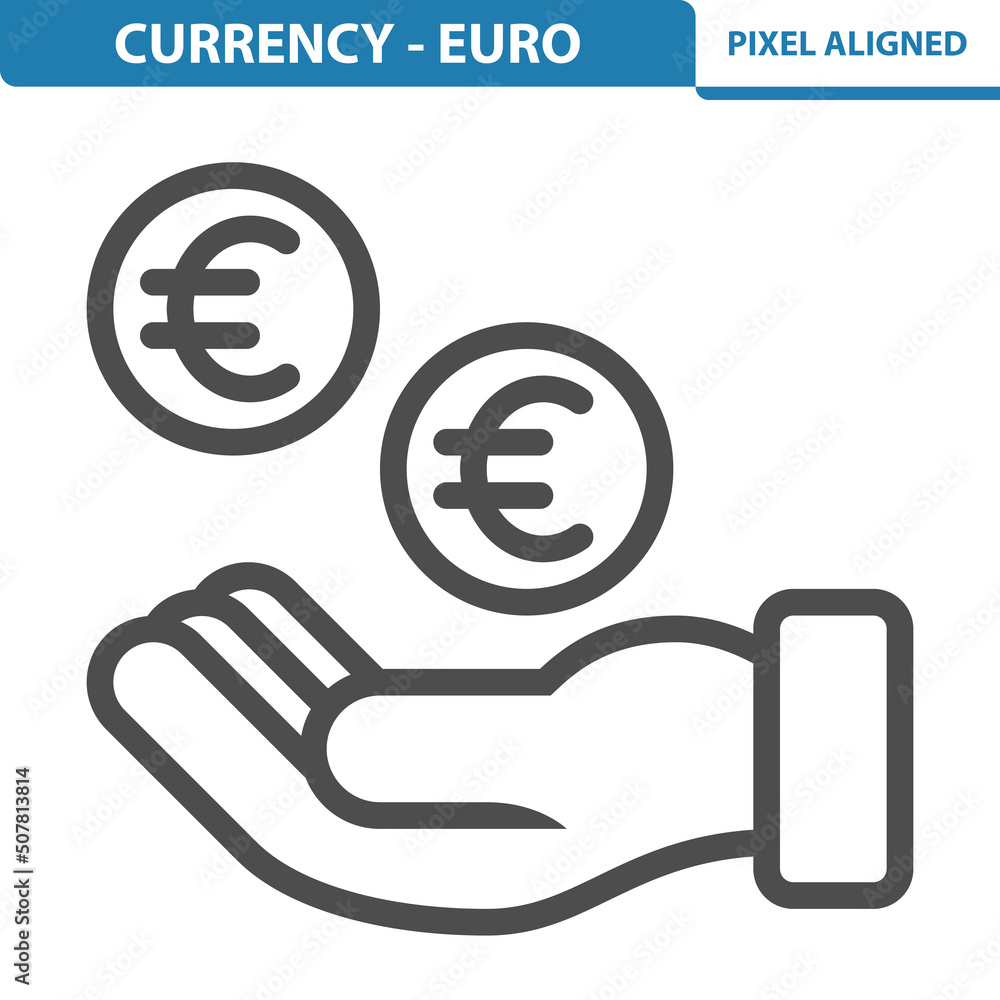 Currency - Euro Icon. Hand, Coins Currency - Euro Icon. Hand, Coins
