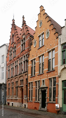 ancient houses with gabled facades in the medieval part of the town Bruges  Belgium