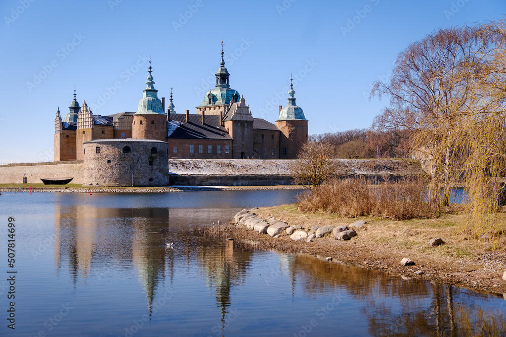 Kalmar castle in Sweden by the sea in spring