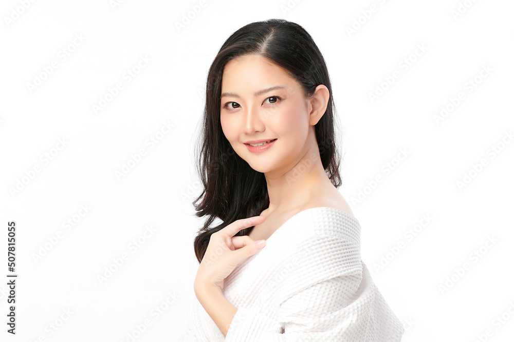 Beautiful young asian woman with clean fresh skin on white background, Face care, Facial treatment, Cosmetology, beauty and spa, Asian women portrait. Beautiful young asian woman with clean fresh skin on white background, Face care, Facial treatment, Cosmetology, beauty and spa, Asian women portrait.