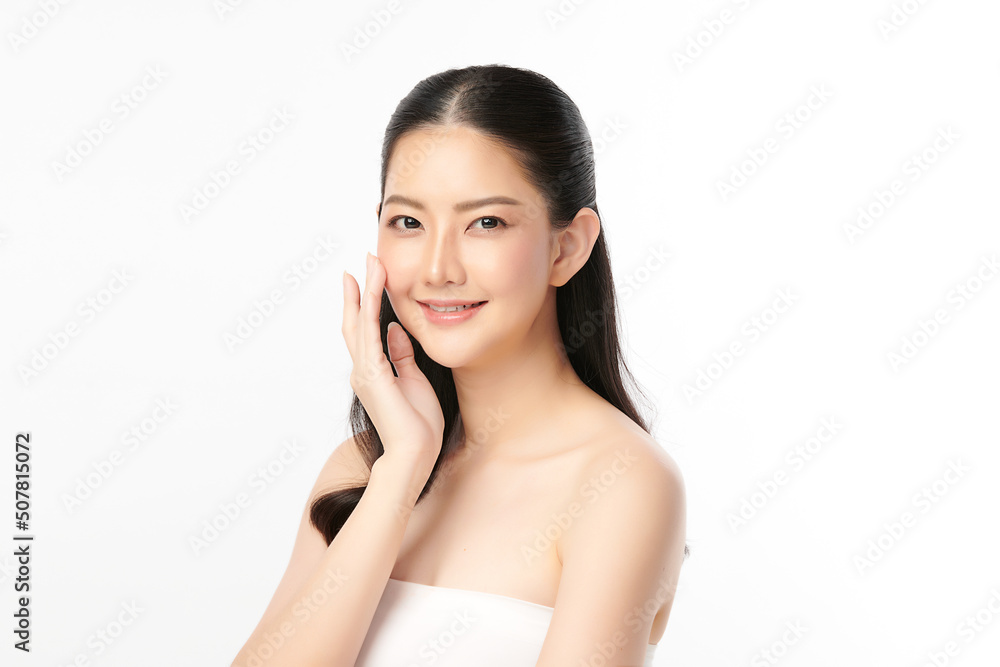 Beautiful young asian woman with clean fresh skin on white background, Face care, Facial treatment, Cosmetology, beauty and spa, Asian women portrait. Beautiful young asian woman with clean fresh skin on white background, Face care, Facial treatment, Cosmetology, beauty and spa, Asian women portrait.