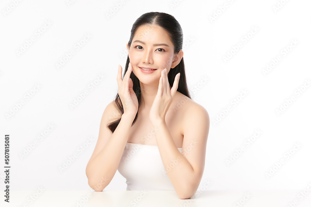 Beautiful young asian woman with clean fresh skin on white background, Face care, Facial treatment, Cosmetology, beauty and spa, Asian women portrait. Beautiful young asian woman with clean fresh skin on white background, Face care, Facial treatment, Cosmetology, beauty and spa, Asian women portrait.
