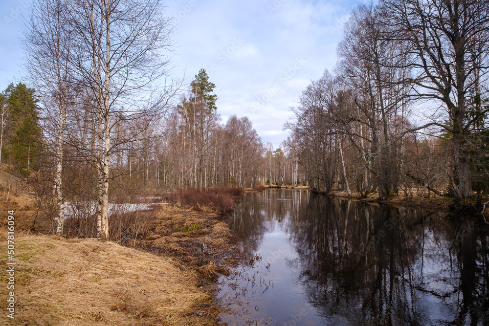 Early spring view on a Stångån river in Sweden