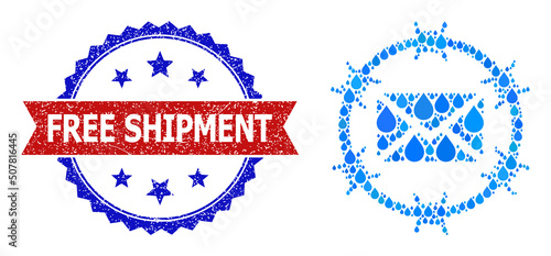 Vector mosaic mail arrest, and bicolor grunge Free Shipment seal stamp. Mail arrest mosaic for pure drink advertisement. Mail arrest is designed with blue drinking liquid dews.